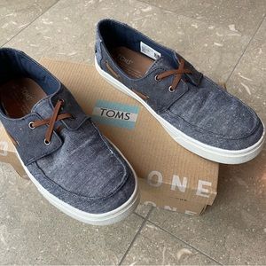 Toms EUC Youth 6 Boat Deck Shoe Navy Slub Chambray Denim